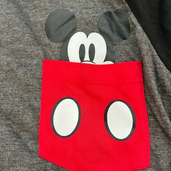 Disney Mickey Mouse Youth Gray Black Pocket T-Shirt Size 7/9 Medium NWT - Picture 2 of 5